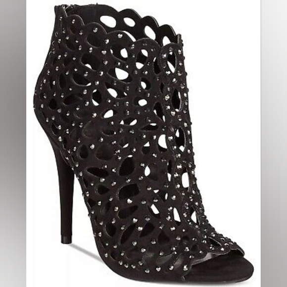 Zigi Soho Booties Black Caged Rhinestone Sparkle Zip Up Cut Out Size 9 - Picture 1 of 7